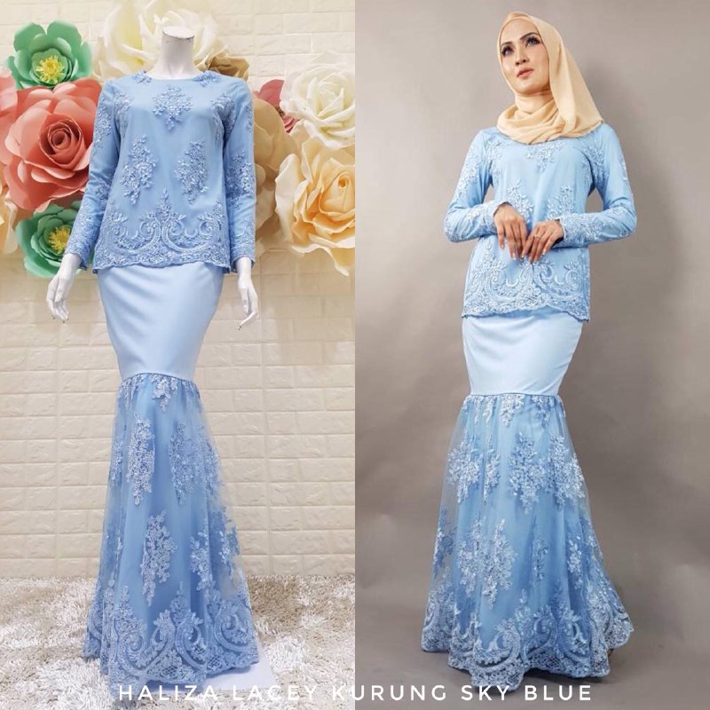 1112 Haliza Lacey Kurung Sky Blue